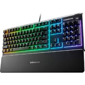 لوحة مفاتيح الألعاب SteelSeries Apex 3 RGB - إضاءة RGB ذات 10 مناطق - مقاومة للماء IP32 - مسند معصم مغناطيسي ممتاز (مفتاح ألعاب هادئ) (متجدد) in Kuwait
