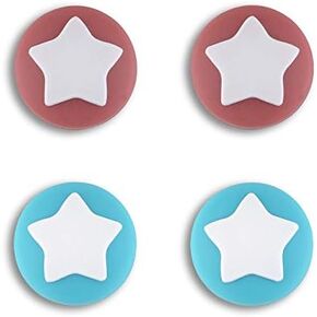 eXtremeRate PlayVital Star Design Cute Switch Thumb Grip Caps, Airforce Blue & Indian Red Joystick Caps for Nintendo Switch Lite, Silicone Analog Cover Thumbstick Grips for Switch OLED Joycon