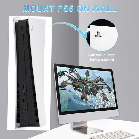 حامل حائط Allnice PS5، دعامة حائط لجهاز PlayStation 5 (القرص والإصدار الرقمي) دعامة تثبيت على الحائط PS5 Playstation 5 من الفولاذ القوي مع حامل وحدة التحكم وإسفنجة شماعات سماعة الرأس (أبيض) in Kuwait