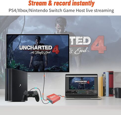 بطاقة التقاط فيديو Mirabox USB3.0 4K HDMI، وصلة كاميرا جهاز التقاط الألعاب عالية الدقة 1080P 60FPS HD مع ممر HDMI يعمل مع Xbox PS5 PS4 Switch DSLR لبث مباشر وتسجيل OBS Twitch (برتقالي) in Kuwait