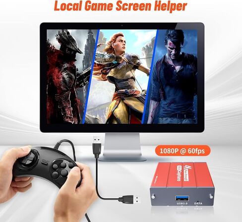 بطاقة التقاط فيديو Mirabox USB3.0 4K HDMI، وصلة كاميرا جهاز التقاط الألعاب عالية الدقة 1080P 60FPS HD مع ممر HDMI يعمل مع Xbox PS5 PS4 Switch DSLR لبث مباشر وتسجيل OBS Twitch (برتقالي) in Kuwait