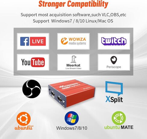 بطاقة التقاط فيديو Mirabox USB3.0 4K HDMI، وصلة كاميرا جهاز التقاط الألعاب عالية الدقة 1080P 60FPS HD مع ممر HDMI يعمل مع Xbox PS5 PS4 Switch DSLR لبث مباشر وتسجيل OBS Twitch (برتقالي) in Kuwait