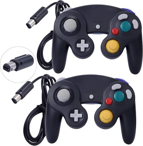 ONE250 2 Pack Classic Shock Joypad Wired Controller, Compatible with Wii NGC Gamecube Game Cube (Black & Blue) in Kuwait