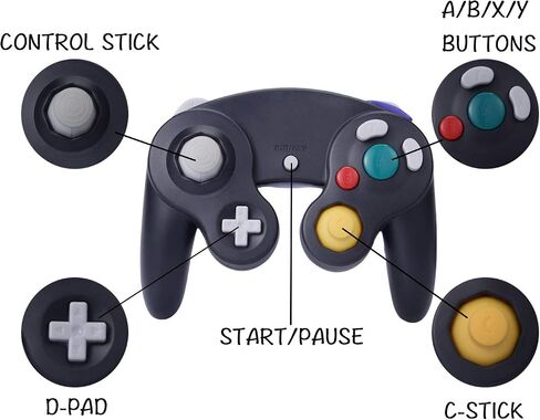 ONE250 2 Pack Classic Shock Joypad Wired Controller, Compatible with Wii NGC Gamecube Game Cube (Black & Blue) in Kuwait