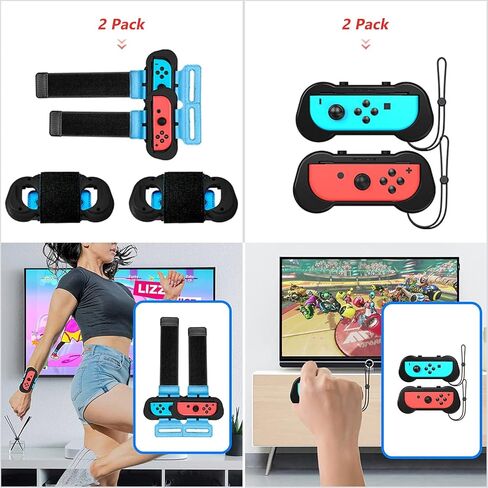 حزمة ملحقات سويتش الرياضية - حزمة عائلية 10 في 1 مجموعة ملحقات نينتندو سويتش 2022 ماريو جوي كون لنوادي الجولف للتبديل وأشرطة المعصم والساق وحقيبة قبضة مريحة ومضارب تنس in Kuwait