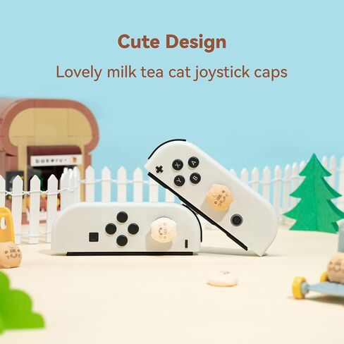 GeekShare Cute Silicone Joycon Thumb Grip Caps, Joystick Cover Compatible with Nintendo Switch/OLED/Switch Lite,4PCS - Milk Tea Cat in Saudi Arabia