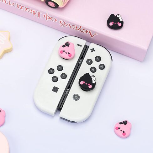 GeekShare Cute Silicone Joycon Thumb Grip Caps, Joystick Cover Compatible with Nintendo Switch/OLED/Switch Lite,4PCS - Bunny & Kitty in Saudi Arabia