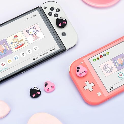 GeekShare Cute Silicone Joycon Thumb Grip Caps, Joystick Cover Compatible with Nintendo Switch/OLED/Switch Lite,4PCS - Bunny & Kitty in Saudi Arabia