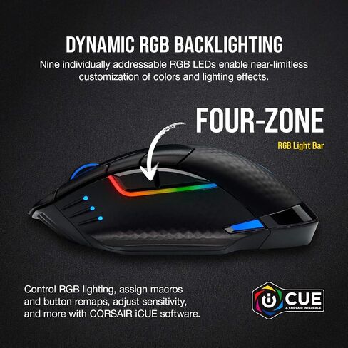 Corsair Dark Core RGB Pro, Wireless FPS/MOBA Gaming Mouse with SLIPSTREAM Technology, Black, Backlit RGB LED, 18000 DPI, Optical,CH-9315411-NA (Renewed) in Kuwait