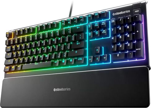 SteelSeries Apex 3 RGB Gaming Keyboard – 10-Zone RGB Illumination – IP32 Water Resistant – Premium Magnetic Wrist Rest (Whisper Quiet Gaming Switch) (Renewed) in Kuwait