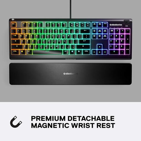SteelSeries Apex 3 RGB Gaming Keyboard – 10-Zone RGB Illumination – IP32 Water Resistant – Premium Magnetic Wrist Rest (Whisper Quiet Gaming Switch) (Renewed) in Kuwait