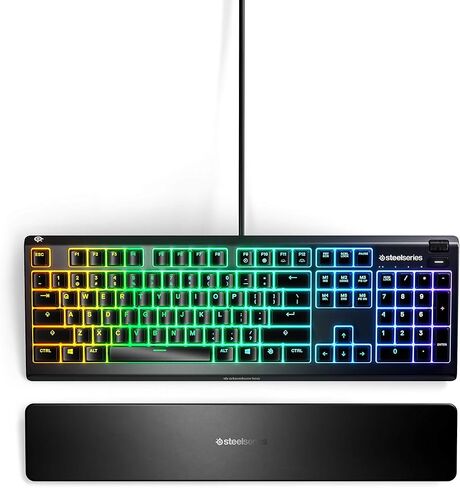 SteelSeries Apex 3 RGB Gaming Keyboard – 10-Zone RGB Illumination – IP32 Water Resistant – Premium Magnetic Wrist Rest (Whisper Quiet Gaming Switch) (Renewed) in Kuwait