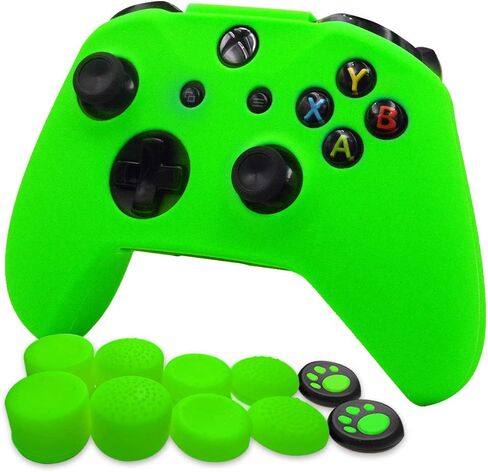 FOTTCZ Anti-Slip Soft Silicone Cover Skin Set for Microsoft Xbox One Controller which 1pcs Green Controller Skin + 8pcs Thumb Grip Caps in Saudi Arabia