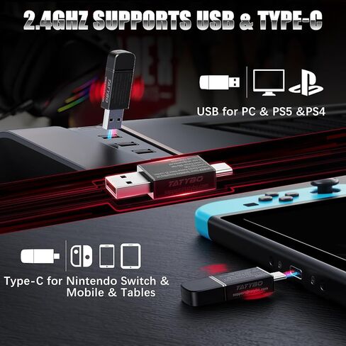 Wireless Gaming Headset for PS5 PS4 PC Switch, 2.4GHz Gaming Headphones with Microphone Detachable Noise Canceling, 7.1 Stereo, 30Hr Battery, USB & Type-C Double Dongle in Saudi Arabia