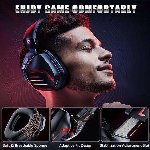 Wireless Gaming Headset for PS5 PS4 PC Switch, 2.4GHz Gaming Headphones with Microphone Detachable Noise Canceling, 7.1 Stereo, 30Hr Battery, USB & Type-C Double Dongle in Saudi Arabia
