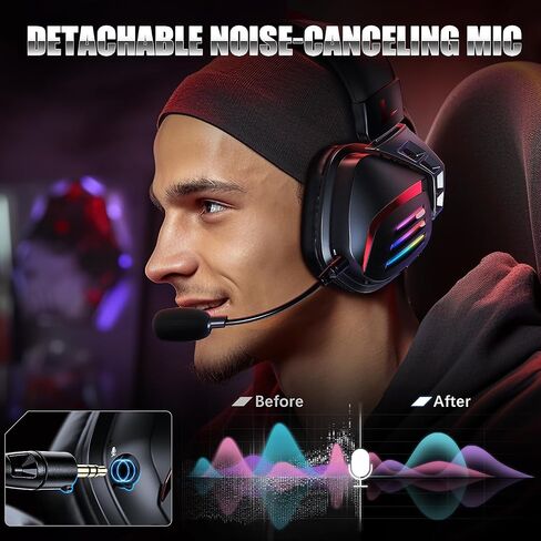 Wireless Gaming Headset for PS5 PS4 PC Switch, 2.4GHz Gaming Headphones with Microphone Detachable Noise Canceling, 7.1 Stereo, 30Hr Battery, USB & Type-C Double Dongle in Saudi Arabia