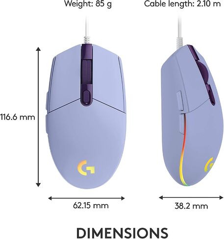ماوس ألعاب سلكي من لوجيتك G203، 8000 نقطة في البوصة، تأثير بصري قوس قزح LIGHTSYNC RGB، 6 أزرار قابلة للبرمجة، ذاكرة على اللوحة، رسم خرائط الشاشة، متوافق مع أجهزة الكمبيوتر الشخصية/Mac والكمبيوتر المحمول - أبيض (متجدد) in Kuwait