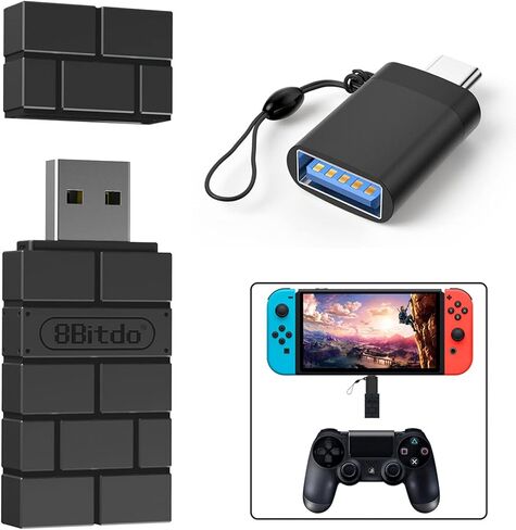 KenSera 8Bitdo Wireless Controller USB Adapter 2 Gamepad Receiver Mini USB Switch Converter Compatible with Switch/Switch OLED, Mac, Raspberry Pi, Playstation, PS5, PC Windows, with Black OTG Adapter in Saudi Arabia