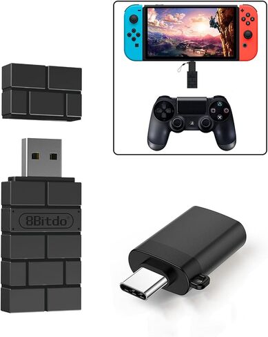 KenSera 8Bitdo Wireless Controller USB Adapter 2 Gamepad Receiver Mini USB Switch Converter Compatible with Switch/Switch OLED, Mac, Raspberry Pi, Playstation, PS5, PC Windows, with Black OTG Adapter in Saudi Arabia