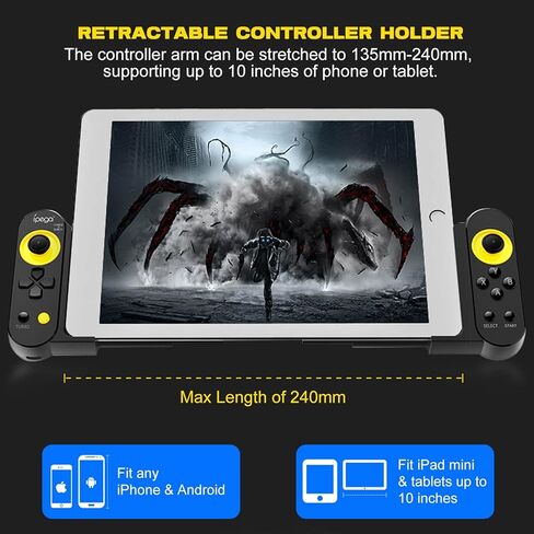 وحدة تحكم ألعاب Joso Bluetooth لأجهزة iPhone وAndroid وPC والتشغيل المباشر وقابلة للتمدد وعصا تحكم Gamepad لهاتف iPhone 14 13 12 Pro Max وGalaxy S23 S22 Ultra وiPad mini والكمبيوتر اللوحي أقل من 10 بوصات، Fire HD 10، 8 in Kuwait