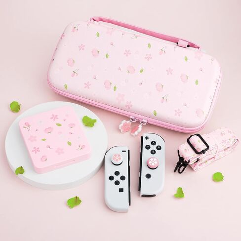 حزمة حقيبة حمل GLDRAM باللون الوردي لجهاز Nintendo Switch وطراز OLED، حقيبة سفر لطيفة على شكل رسوم متحركة للتبديل، مجموعة ملحقات حقيبة تخزين للحمل مع حزام كتف، حقيبة ألعاب، أغطية قبضة الإبهام (ليونيكورن) in Kuwait