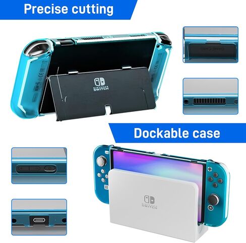 RHOTALL 3 in 1 Transparent Case for Nintendo Switch OLED, Clear Dockable Shell Compatible with Switch OLED and Controller, Comfort Grip Case with Shock-Absorption and Anti-Scratch Design in Kuwait