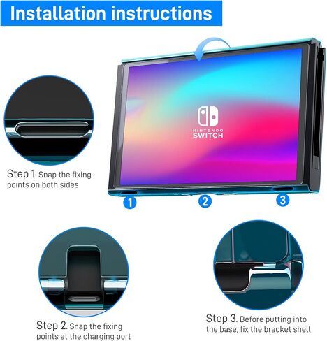 RHOTALL 3 in 1 Transparent Case for Nintendo Switch OLED, Clear Dockable Shell Compatible with Switch OLED and Controller, Comfort Grip Case with Shock-Absorption and Anti-Scratch Design in Kuwait