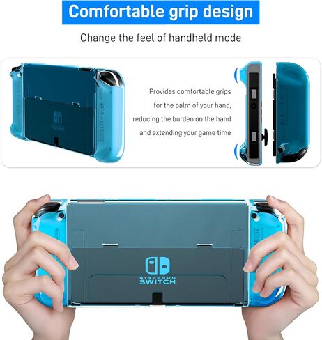 RHOTALL 3 in 1 Transparent Case for Nintendo Switch OLED, Clear Dockable Shell Compatible with Switch OLED and Controller, Comfort Grip Case with Shock-Absorption and Anti-Scratch Design in Kuwait