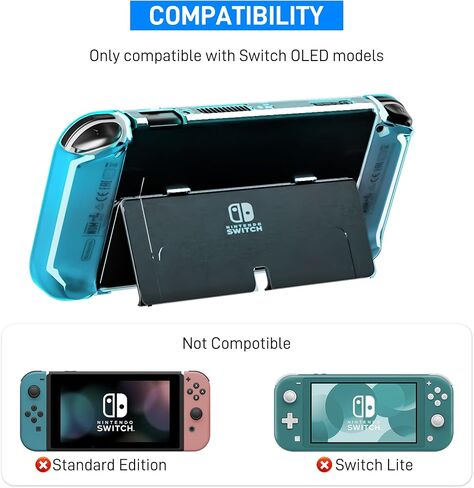 RHOTALL 3 in 1 Transparent Case for Nintendo Switch OLED, Clear Dockable Shell Compatible with Switch OLED and Controller, Comfort Grip Case with Shock-Absorption and Anti-Scratch Design in Kuwait