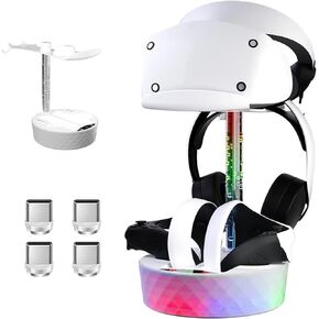 محطة شحن TULIADU لجهاز PS VR2 مع ضوء RGB، قاعدة شحن عمودية تدعم عرض سماعة الرأس، 4 محولات مغناطيسية من النوع C لوحدة التحكم بالحواس in Kuwait