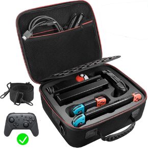حقيبة حمل VORI لجهاز Nintendo Switch/Switch OLED Model (2021)، حقيبة واقية صلبة للتخزين أثناء السفر مع مقبض وحزام كتف لوحدة التحكم الاحترافية، Poke Ball Plus وملحقات Switch، أسود