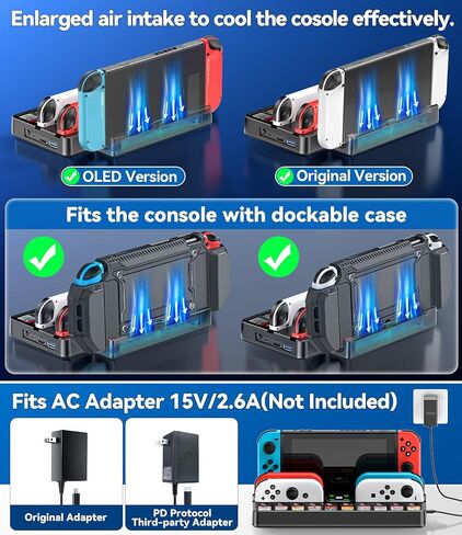 Switch Docking Station for TV and Joycon Controller Charger Compatible with Nintendo Switch, Switch Game Accessories Support 4k HD Video 1080P, Switch Charging Dock Station with 10 Game Slots, White in Kuwait