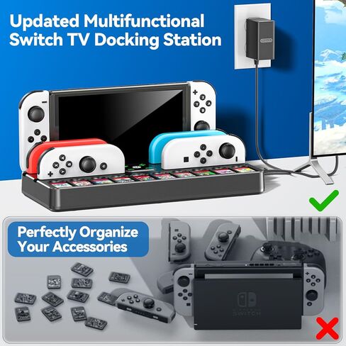 Switch Docking Station for TV and Joycon Controller Charger Compatible with Nintendo Switch, Switch Game Accessories Support 4k HD Video 1080P, Switch Charging Dock Station with 10 Game Slots, White in Kuwait