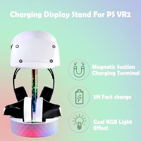 محطة شحن TULIADU لجهاز PS VR2 مع ضوء RGB، قاعدة شحن عمودية تدعم عرض سماعة الرأس، 4 محولات مغناطيسية من النوع C لوحدة التحكم بالحواس in Kuwait