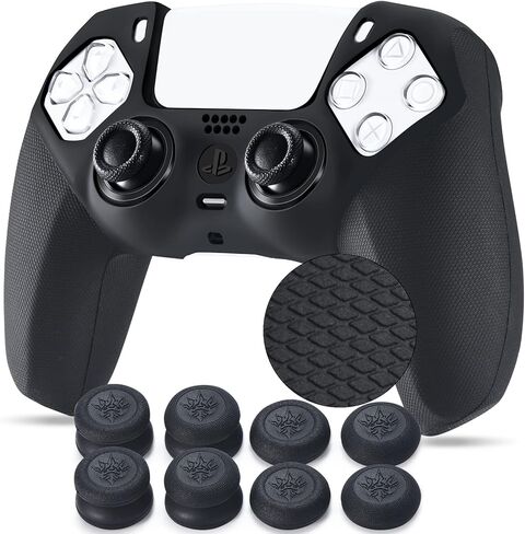 YoRHa Studded Silicone Cover Skin Case for PS5 Controller x 1(Camouflage Blue) with Pro Thumb Grips x 10 in Kuwait