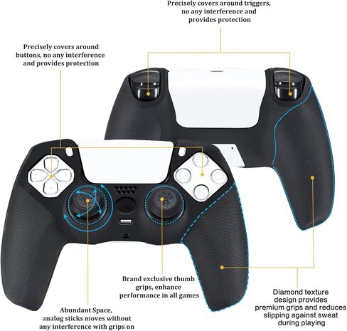 YoRHa Studded Silicone Cover Skin Case for PS5 Controller x 1(Camouflage Blue) with Pro Thumb Grips x 10 in Kuwait