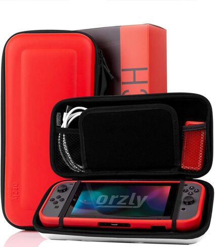 حزمة ملحقات Orzly Switch - حقيبة حمل لوحدة تحكم Nintendo Switch، واقيات شاشة من الزجاج المقوى، كابل شحن USB، حقيبة ألعاب Switch، حقيبة قبضة مريحة وسماعات الرأس - POKE in Kuwait