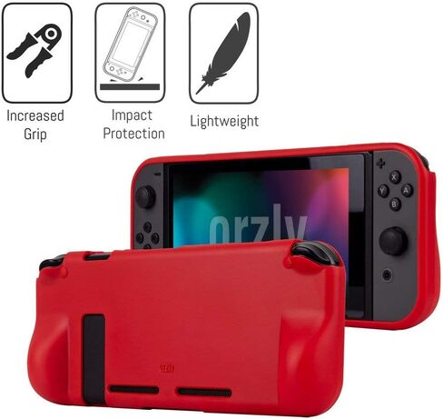 حزمة ملحقات Orzly Switch - حقيبة حمل لوحدة تحكم Nintendo Switch، واقيات شاشة من الزجاج المقوى، كابل شحن USB، حقيبة ألعاب Switch، حقيبة قبضة مريحة وسماعات الرأس - POKE in Kuwait