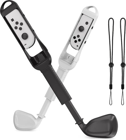 Trconk Golf Clubs 2 Pack Compatible with Nintendo Switch Joy-con, Switch Golf Game for Mario Golf Super Rush, Adjustable Controller Handle Grips Accessories with Wrist Strap in Saudi Arabia