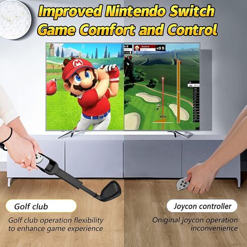 Trconk Golf Clubs 2 Pack Compatible with Nintendo Switch Joy-con, Switch Golf Game for Mario Golf Super Rush, Adjustable Controller Handle Grips Accessories with Wrist Strap in Saudi Arabia