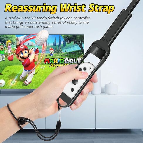 Trconk Golf Clubs 2 Pack Compatible with Nintendo Switch Joy-con, Switch Golf Game for Mario Golf Super Rush, Adjustable Controller Handle Grips Accessories with Wrist Strap in Saudi Arabia