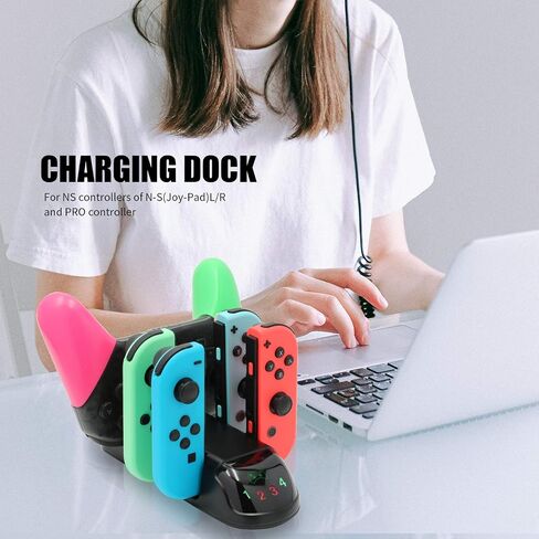 ECHZOVE Charger Station for Switch, Charging Dock Compatible with Switch Joy-con and Pro Controller with Charging Indicator and Type C Charging Cable in Saudi Arabia
