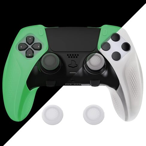 PlayVital Ninja Edition Glow in Dark Anti-Slip Half-Covered Silicone Cover Skin for ps5 Edge Controller, Ergonomic Protector Soft Rubber Case for ps5 Edge Wireless Controller with Thumb Grips - Green in Kuwait
