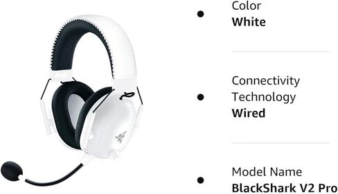 سماعة الألعاب اللاسلكية Razer BlackShark V2 Pro: THX 7.1 صوت محيطي مكاني، سماعة رأس مع ميكروفون، ميكروفون قابل للفصل - لأجهزة الكمبيوتر الشخصية، Mac/Windows، PS4، PS5، Nintendo Switch، أبيض (متجدد) in Kuwait