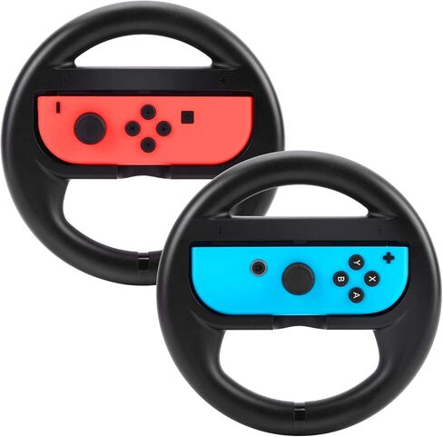 عجلة القيادة ومقابض Beastron Racing Games المتوافقة مع Switch، وعجلة القيادة ومقابض Joy-Con، باللون الأسود، 4 قطع in Kuwait