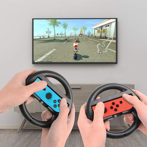 عجلة القيادة ومقابض Beastron Racing Games المتوافقة مع Switch، وعجلة القيادة ومقابض Joy-Con، باللون الأسود، 4 قطع in Kuwait