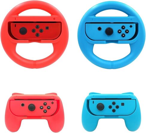 عجلة القيادة ومقابض Beastron Racing Games المتوافقة مع Switch، وعجلة القيادة ومقابض Joy-Con، باللون الأسود، 4 قطع in Kuwait