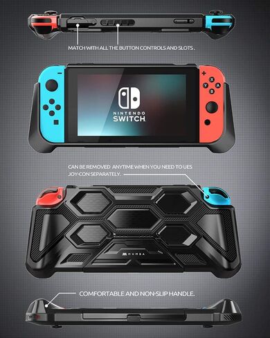 Mumba Protective Case for Nintendo Switch 1 (2017 Release), [Battle Series] [Built-in Kickstand] Heavy Duty Grip Cover for Nintendo Switch Console with Comfort Padded Hand Grips (Black) in Kuwait