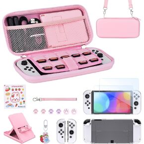 Younik Switch OLED Accessories Bundle, 15 in 1 Blue Switch Oled Accessories Kit for Girls Include Switch Carrying Case, Adjustable Stand, Protective Case for Switch Console & J-Con
