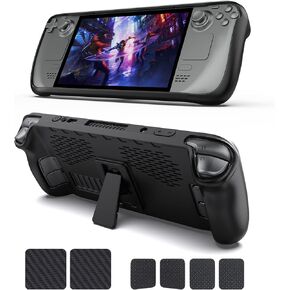 zaiwan Steam Deck Case with Kickstand, TPU Steam Deck Cover Protector with Stand, Shock-Absorption, Non-Slip, Anti-Scratch Accessories Skin for Steam Deck - Black in Saudi Arabia